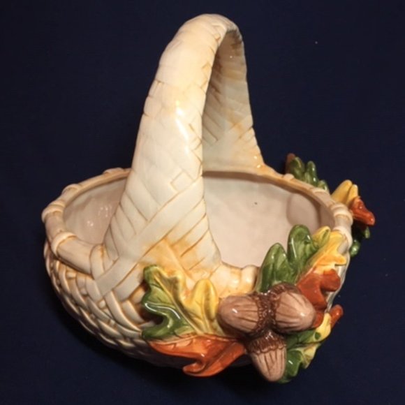 Vintage Ceramic Fall Autumn Basket with Handle 8"x7" - Picture 2 of 13